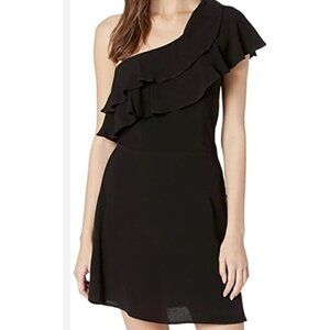 New Flynn Skye Black Claire Dress Womens L Mini Solid Black Rayon One Shoulder